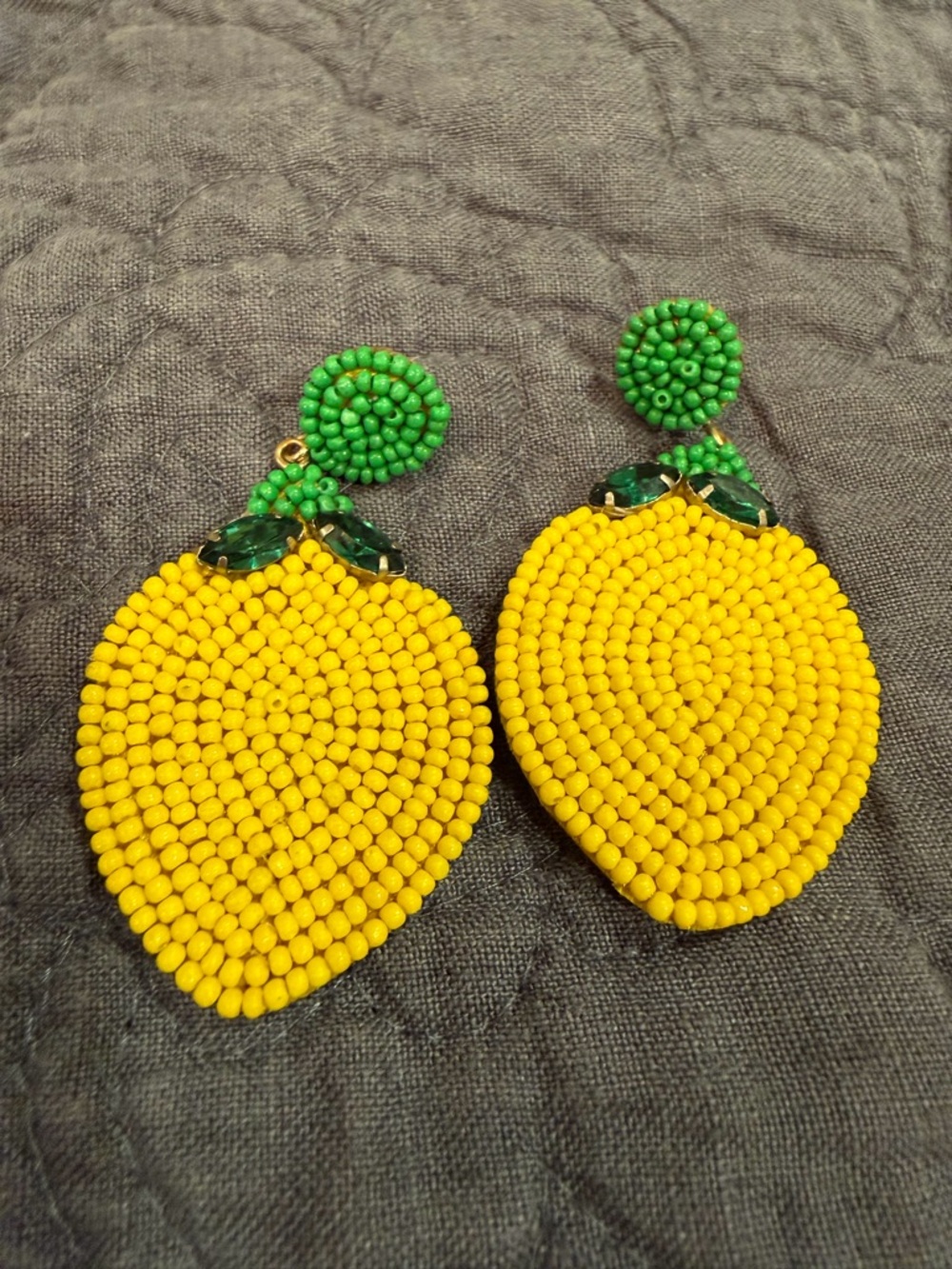 Yellow and Green Beaded Lemon Drop Earrings - Women's Jewelry